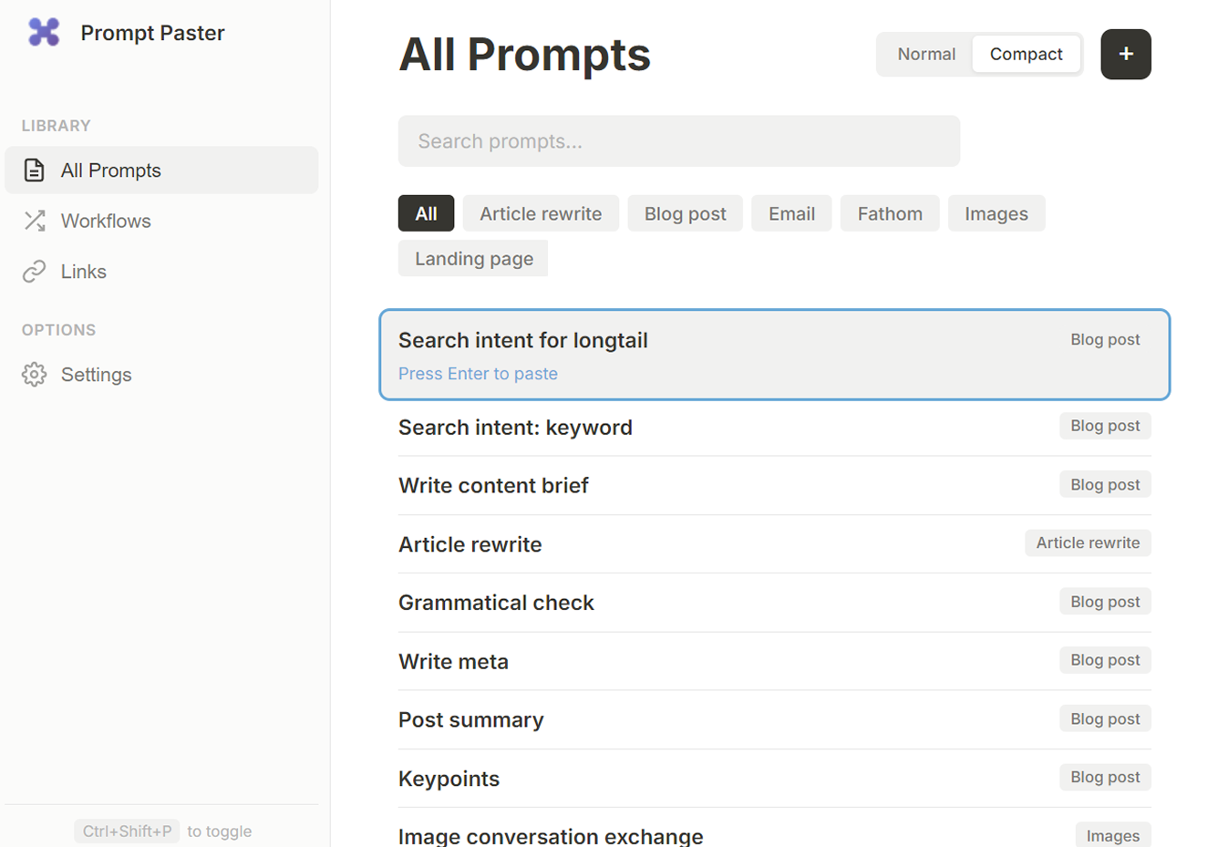 Prompt Paster library interface
