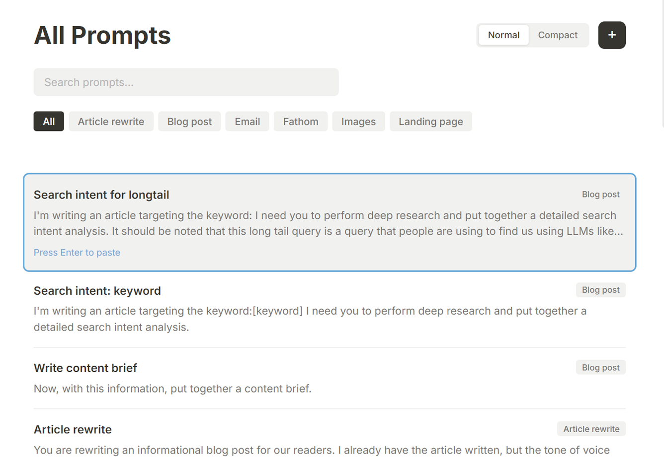 Prompt Paster library interface